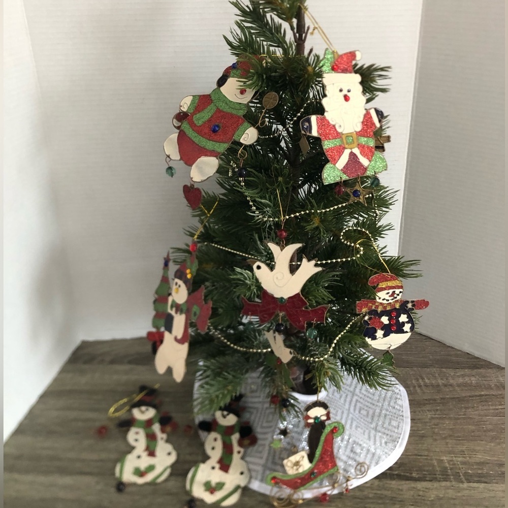 Vtg Painted Metal Ornaments with Dangling Accents